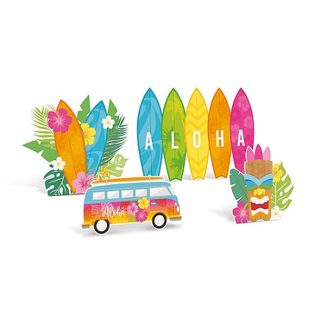 SILHUETA DECORATIVA DE MESA HAVAIANA COM 4 UNIDADES