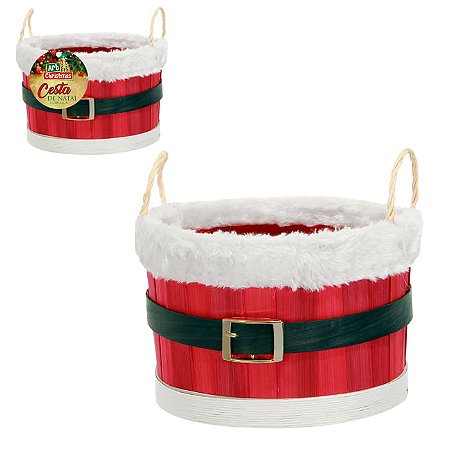 CESTA CINTO E VELUDO C/ALÇA ART CHRISTMAS 13X18CM 833348