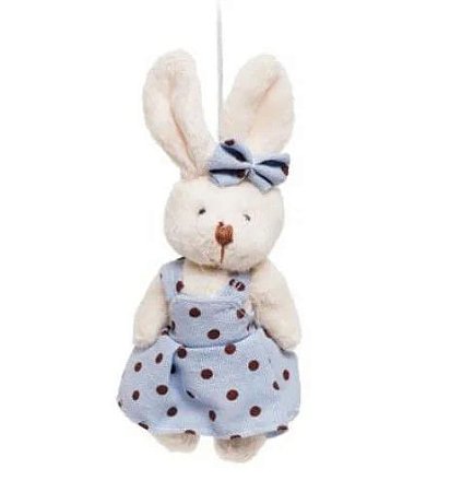 MINI COELHA COM VESTIDO DE POA AZL/MRR 15X6X4CM 1220396