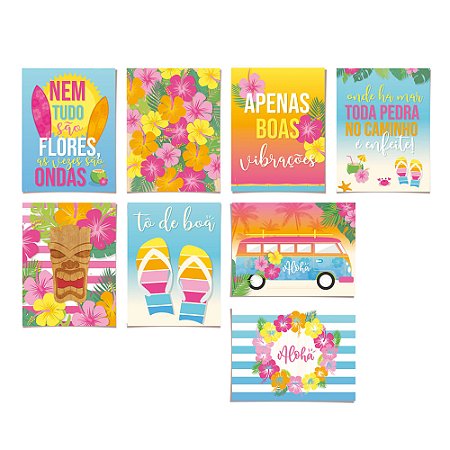 CARTAZ DECORATIVO CROMUS FESTA HAVAIANA 25X35CM C/8 UNIDADES