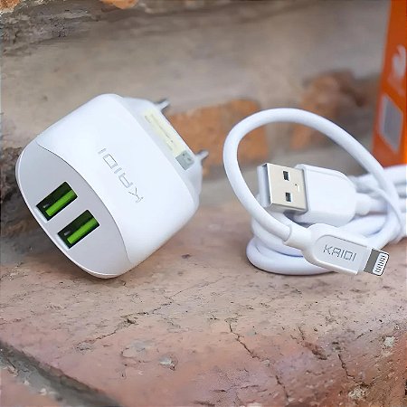 CARREGADOR 2 USB FONTE 2.4A 12W COMPATÍVEL IOS BRANCO
