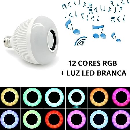 LÂMPADA BLUETOOTH LED LUZ RGB MUSICAL SOM 12W COM CONTROLE