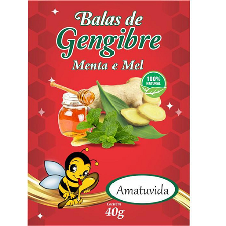 Bala De Gengibre Mel e Menta 40G Amatuvida