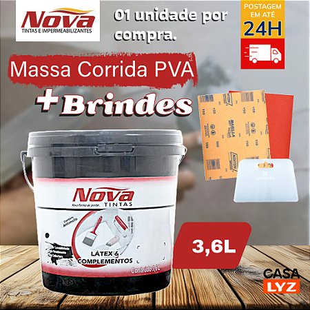 Kit Massa Corrida PVA 5,5kg + Aplicador e Lixas Corrige Imperfeições Trincas Parede e Teto