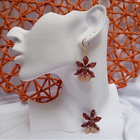 Brinco Longo Mia - Orquídea Natural Preservada em Resina