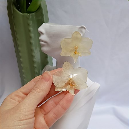 Brinco Pino Clara - Orquídea Natural Preservada em Resina