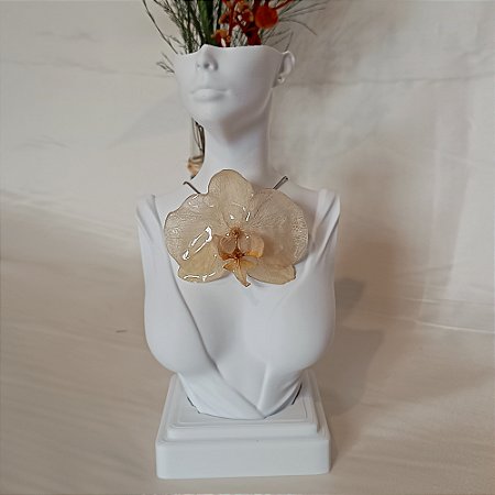 Pingente Branco Grande - Flor Natural Preservada em Resina