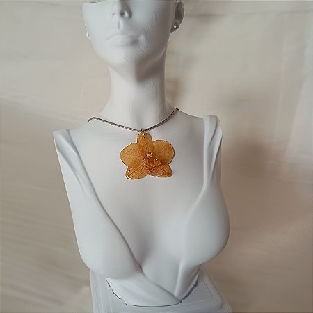 Pingente Amarelo Amarronzado - Flor Natural Preservada em Resina