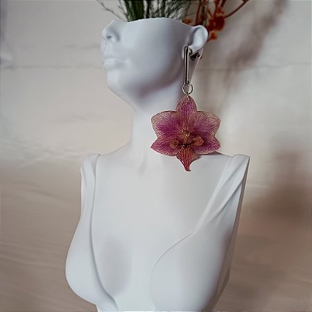 Brinco Roxo Longo - Orquídea Natural Preservada em Resina