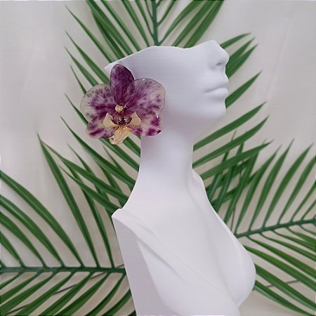 Brinco Pino Alana - Orquídea Natural Preservada em Resina