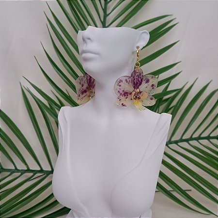 Brinco Alana - Orquídea Natural Preservada em Resina