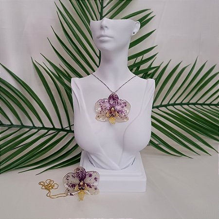 Colar Alana - Orquídea Natural Preservada em Resina