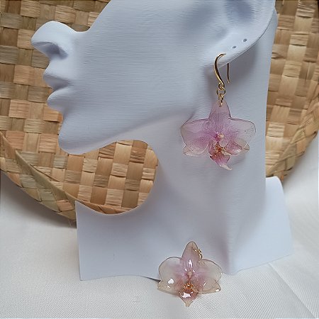 Brinco Longo Serena - Orquídea Natural Preservada em Resina