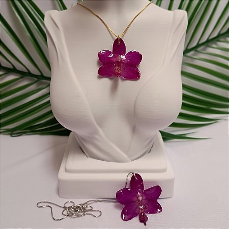 Colar Diana - Orquídea Natural Preservada em Resina