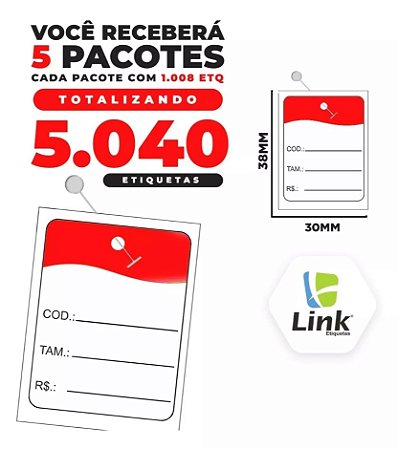 5000 Etiqueta de Preço TAG para Roupas - 30mmx38mm
