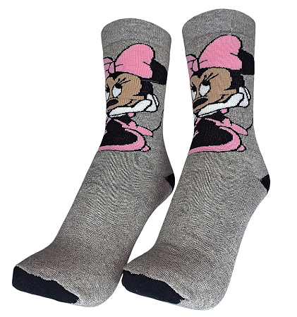 MEIA DIVERTIDA MINNIE CINZA