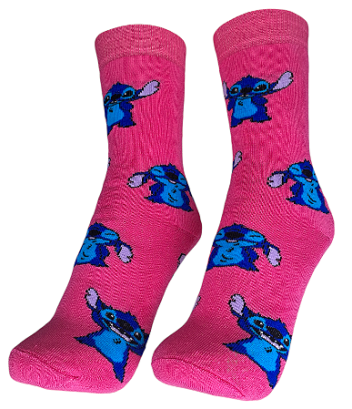 MEIA DIVERTIDA PINK COM STITCH