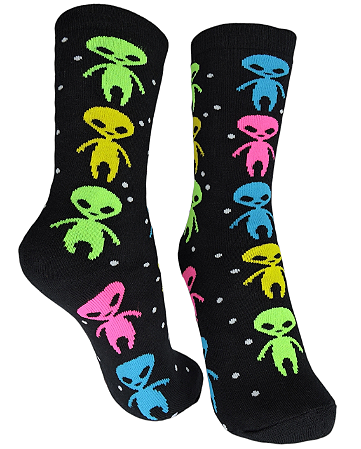 MEIA PRETA COM ALIEN INTEIRO COLORIDO