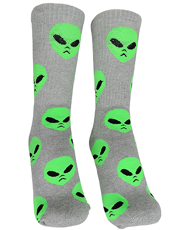 MEIA CINZA COM ALIEN VERDE NEON