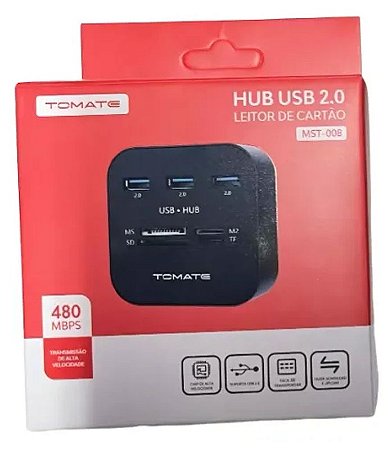 HUB USB 2.0 3 PORTAS E PORTA CARTAO DE MEMORIA 480MBPS MST-008
