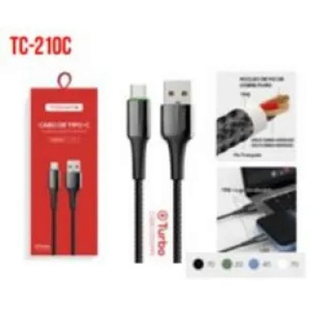 CABO DE DADOS USB PARA TYPE-C TURBO 1.2M 5V 3A TOMATE TC-210C