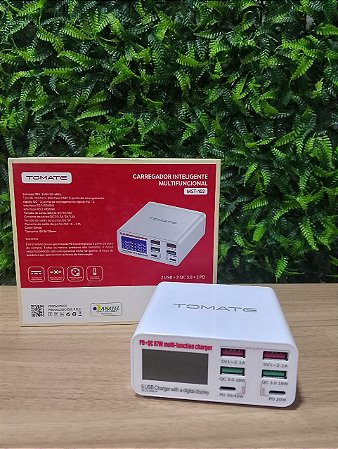 CARREGADOR INTELIGENTE MULTIFUNCIONAL 2 USB 2 QC 3.0 2 PD TOMATE MST-102