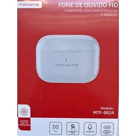 FONE DE OUVIDO SEM FIO BLUETOOTH TWS 5.4 WIRELESS TOMATE MTF-8824