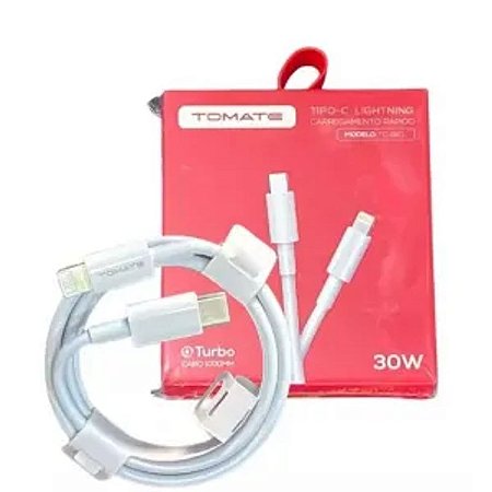 CABO DE DADOS TYPE-C PARA IPHONE TURBO 1M 30W 5V 2.4A TOMATE TC-111CL