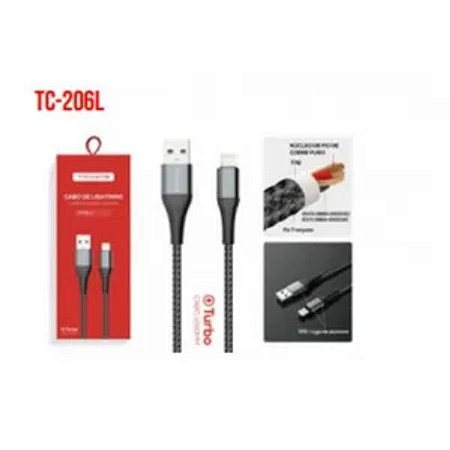 CABO DE DADOS TURBO USB PARA IPHONE 1.2M 5V 2.4A TOMATE TC-206L