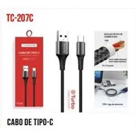 CABO DE DADOS TURBO USB PARA TYPE-C 1.2M 5V 2.4A TOMATE TC-207C