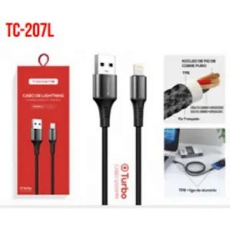 CABO DE DADOS TURBO USB PARA IPHONE 1.2M 5V 2.4A TOMATE TC-207L