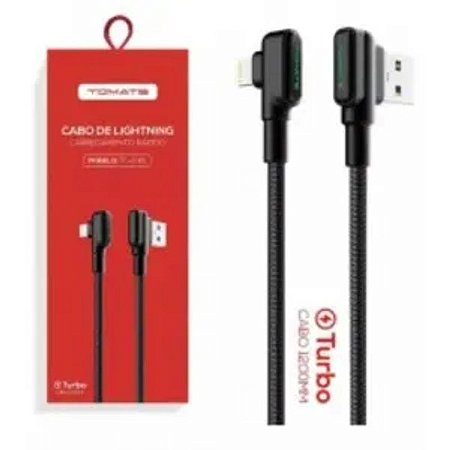 CABO DE DADOS PARA IPHONE TURBO 90 GRAUS 1.2M 5V 3.0A TOMATE TC-208L