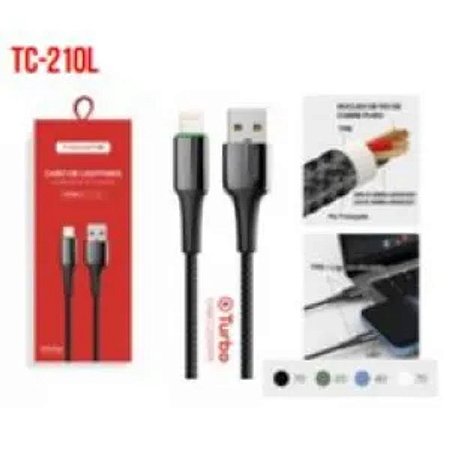 CABO DE DADOS USB PARA IPHONE TURBO 1.2M 5V 3A TOMATE TC-210L