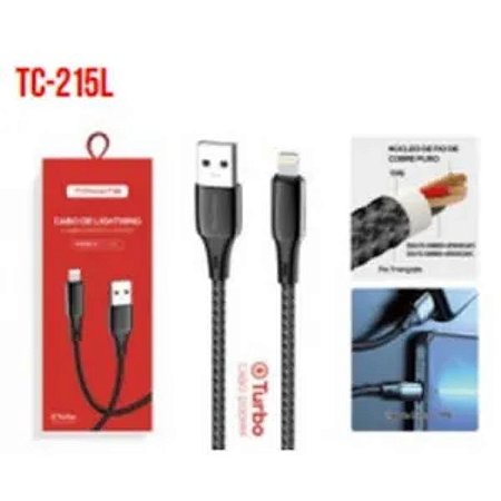CABO DE DADOS TURBO USB PARA IPHONE 1.2M 5V 2.4A TOMATE TC-215L
