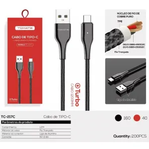 Cabo USB Tipo-C Turbo Tomate TC-217C 1.2m - 5V 2.4A - Loja Tomate