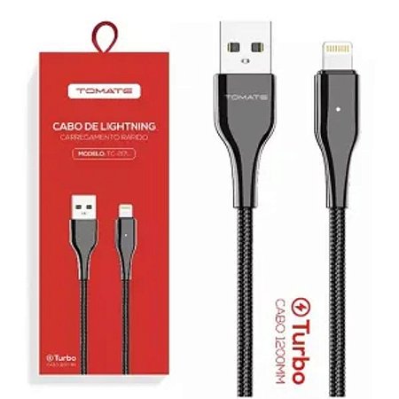 CABO DE DADOS USB PARA IPHONE TURBO 1.2M 5V 2.4A TOMATE TC-217L