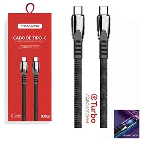 CABO DE DADOS TYPE-C PARA TYPE-C TURBO 1.2M 3.5A 65W TOMATE TC-301CC