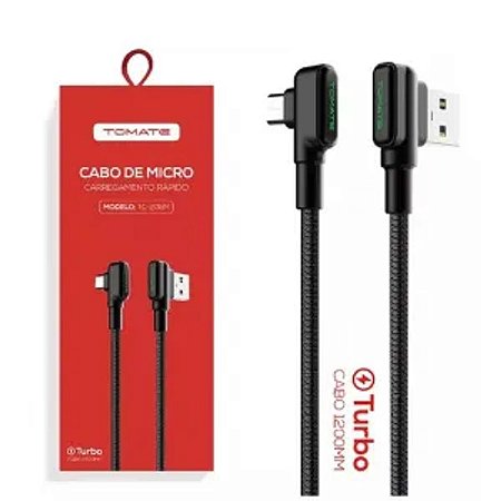 CABO DE DADOS USB PARA V8 TURBO 90 GRAUS 1.2M 5V 3.0A TOMATE TC-208M