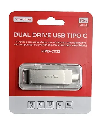 PEN DRIVE DUPLO USB 3.0 E TYPE-C 32GB TOMATE MPD-C032