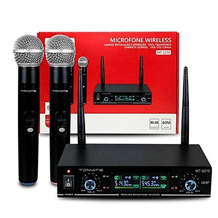 KIT DE MICROFONE SEM FIO DUPLO PROFISSIONAL TOMATE  MT-2210