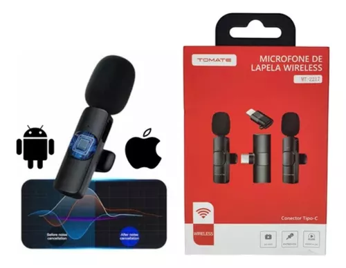 MICROFONE DE LAPELA WIRELESS TYPE-C COM ADAPTADOR PARA IPHONE TOMATE MT-2217