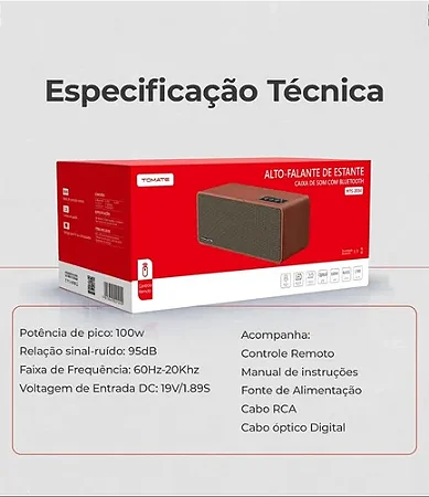 CAIXA DE SOM BLUETOOTH COM LED E CONTROLE REMOTO 100W TOMATE MTS-2034