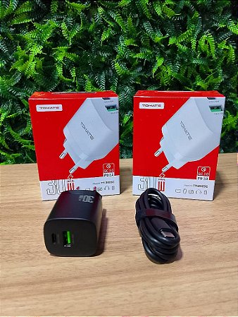 KIT CARREGADOR TURBO 1 TYPE-C 1 USB 30W TOMATE TT-3023C
