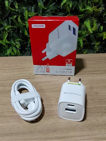 KIT CARREGADOR TURBO 1 TYPE-C 1 USB 20W TOMATE TT-2022C