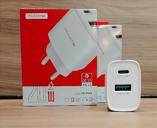 CARREGADOR TURBO 1 TYPE-C 1 USB 20W TOMATE TT-2023