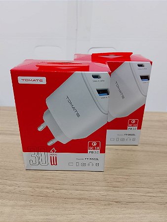 KIT CARREGADOR TURBO LIGHTNING 1 TYPE-C 1 USB 30W TOMATE TT-3022L