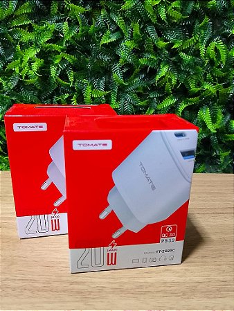 KIT CARREGADOR TURBO 1 TYPE-C 1 USB 20W TOMATE TT-2023C