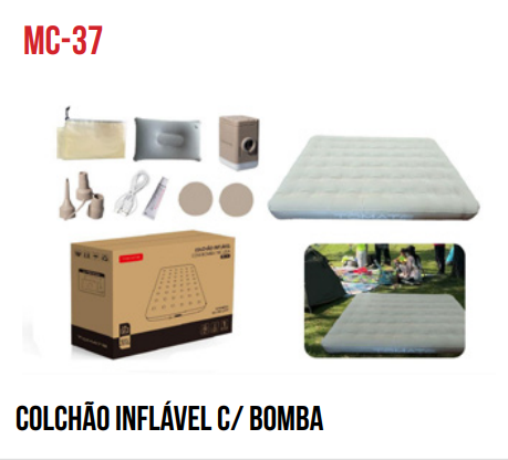 COLCHAO INFLAVEL C/ TECIDO SUEDE E BOMBA DE AR INCLUSA 195X150X25CM TOMATE MC-37