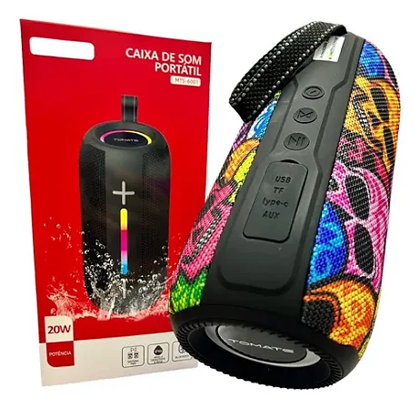CAIXA DE SOM BLUETOOTH RECARREGAVEL 20W TOMATE MTS-6001