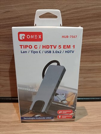 ADAPTADOR HUB 5 EM 1 TYPE C USB 3.0 HDTV RJ45 ONEX HB-7567
